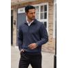 imageCOOFANDY Mens Quarter Zip Up Sweaters Slim Fit Casual Long Sleeve Knitted Mock Neck Pullover SweatersNavy Blue