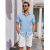 imageCOOFANDY Mens Short Sleeve Button Down Shirts Summer Untucked Casual Dress Shirts with PocketClear Blue