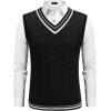imageCOOFANDY Mens Sweater Vest V Neck Casual Sleeveless Pullover Striped Cable Knit Sweater VestBlack