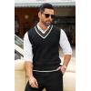 imageCOOFANDY Mens Sweater Vest V Neck Casual Sleeveless Pullover Striped Cable Knit Sweater VestBlack