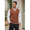 imageCOOFANDY Mens Sweater Vest V Neck Casual Sleeveless Pullover Striped Cable Knit Sweater VestCaramel