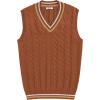 imageCOOFANDY Mens Sweater Vest V Neck Casual Sleeveless Pullover Striped Cable Knit Sweater VestCaramel