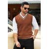 imageCOOFANDY Mens Sweater Vest V Neck Casual Sleeveless Pullover Striped Cable Knit Sweater VestCaramel