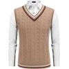 imageCOOFANDY Mens Sweater Vest V Neck Casual Sleeveless Pullover Striped Cable Knit Sweater VestKhaki