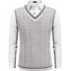 imageCOOFANDY Mens Sweater Vest V Neck Casual Sleeveless Pullover Striped Cable Knit Sweater VestLight Grey