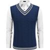imageCOOFANDY Mens Sweater Vest V Neck Casual Sleeveless Pullover Striped Cable Knit Sweater VestNavy Blue