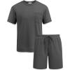 imageCOOFANDY Mens Waffle Shirt and Shorts Set 2 Piece Outfits Casual Summer Tracksuits Set with PocketsDark Grey