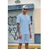 imageCOOFANDY Mens Waffle Shirt and Shorts Set 2 Piece Outfits Casual Summer Tracksuits Set with PocketsLight Blue