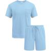 imageCOOFANDY Mens Waffle Shirt and Shorts Set 2 Piece Outfits Casual Summer Tracksuits Set with PocketsLight Blue