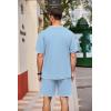 imageCOOFANDY Mens Waffle Shirt and Shorts Set 2 Piece Outfits Casual Summer Tracksuits Set with PocketsLight Blue