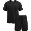imageCOOFANDY Mens Waffle Shirt and Shorts Set 2 Piece Outfits Casual Summer Tracksuits Set with PocketsPure Black