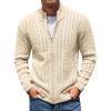 imageCOOFANDY Mens Full Zip Cardigan Sweater Slim Fit Cable Knitted Zip Up Sweater with PocketsBeige