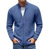 imageCOOFANDY Mens Full Zip Cardigan Sweater Slim Fit Cable Knitted Zip Up Sweater with PocketsDeep Blue