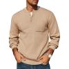 imageCOOFANDY Mens Henley Knit Sweater Long Sleeve MidWeight Soft Pullover Shirt with Chest PocketApricot