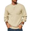imageCOOFANDY Mens Henley Knit Sweater Long Sleeve MidWeight Soft Pullover Shirt with Chest PocketBeige