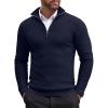 imageCOOFANDY Mens Quarter Zip Sweaters Slim Fit Lightweight Cotton Knitted Casual Mock Neck Pullover SweatersNavy Blue 