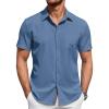 imageCOOFANDY Mens Short Sleeve Button Down Shirts Summer Untucked Casual Dress Shirts with PocketGrey Blue