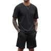 imageCOOFANDY Mens Waffle Shirt and Shorts Set 2 Piece Outfits Casual Summer Tracksuits Set with PocketsPure Black