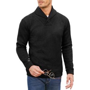 imageCOOFANDY Men Dress Sweater Shawl Collar Sweatshirt Fashion Light Fleece Sweatshirt Dark BlueBlack
