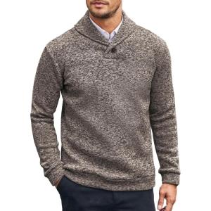 imageCOOFANDY Men Dress Sweater Shawl Collar Sweatshirt Fashion Light Fleece Sweatshirt Dark BlueBrown and White