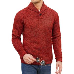imageCOOFANDY Men Dress Sweater Shawl Collar Sweatshirt Fashion Light Fleece Sweatshirt Dark BlueRedorange