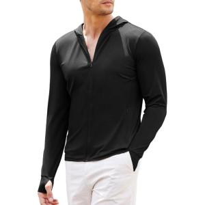 imageCOOFANDY Men Full Zip UPF 50 Sun Protection Hoodie Jacket Long Sleeve Lightweight Breathable UV Shirts with PocketsBlack