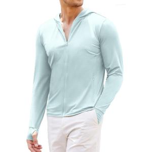 imageCOOFANDY Men Full Zip UPF 50 Sun Protection Hoodie Jacket Long Sleeve Lightweight Breathable UV Shirts with PocketsClear Blue