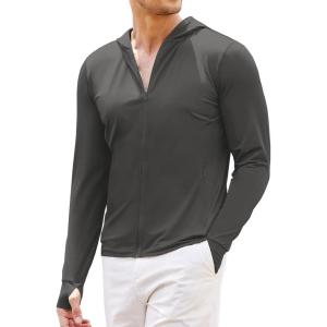 imageCOOFANDY Men Full Zip UPF 50 Sun Protection Hoodie Jacket Long Sleeve Lightweight Breathable UV Shirts with PocketsDark Grey