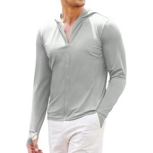 imageCOOFANDY Men Full Zip UPF 50 Sun Protection Hoodie Jacket Long Sleeve Lightweight Breathable UV Shirts with PocketsLight Gray