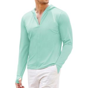 imageCOOFANDY Men Full Zip UPF 50 Sun Protection Hoodie Jacket Long Sleeve Lightweight Breathable UV Shirts with PocketsLight Green