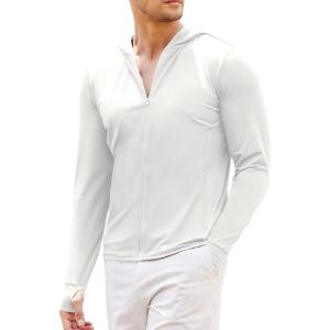 imageCOOFANDY Men Full Zip UPF 50 Sun Protection Hoodie Jacket Long Sleeve Lightweight Breathable UV Shirts with PocketsWhite