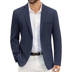 imageCOOFANDY Mens Casual Blazer Slim Fit Suit Jackets Two Button Lightweight Knit Sport CoatNavy Blue