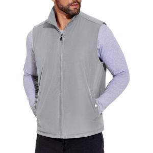 imageCOOFANDY Mens Casual Outerwear Vest Lightweight FullZip Sleeveless Jacket Outdoor Hiking Travel Golf Vest with PocketsLight Grey