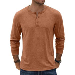 imageCOOFANDY Mens Henley TShirt Long Sleeve Casual Lightweight Pullover Shirts Soft Stretch Basic Tees Fall TopsCaramel