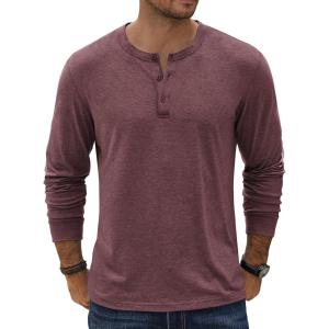 imageCOOFANDY Mens Henley TShirt Long Sleeve Casual Lightweight Pullover Shirts Soft Stretch Basic Tees Fall TopsDark Red