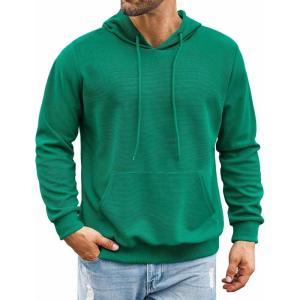 imageCOOFANDY Mens Hooded Sweatshirts Long Sleeve Casual Pullover Hoodie Waffle Knit Sweatshirt with PocketGreen