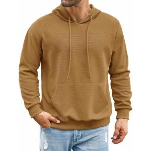 imageCOOFANDY Mens Hooded Sweatshirts Long Sleeve Casual Pullover Hoodie Waffle Knit Sweatshirt with PocketLight Brown