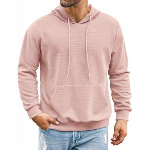 imageCOOFANDY Mens Hooded Sweatshirts Long Sleeve Casual Pullover Hoodie Waffle Knit Sweatshirt with PocketMisty Rose
