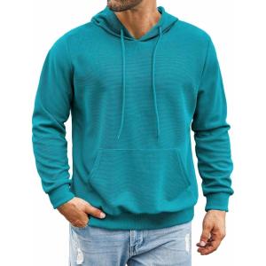 imageCOOFANDY Mens Hooded Sweatshirts Long Sleeve Casual Pullover Hoodie Waffle Knit Sweatshirt with PocketPeacock Blue