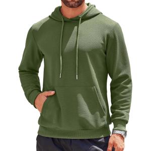 imageCOOFANDY Mens Hooded Sweatshirts Long Sleeve Casual Waffle Knit Pullover Hoodies with Kanga PocketArmy Green