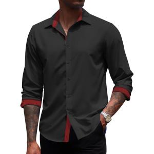 imageCOOFANDY Mens Long Sleeve Wrinkle Free Dress Shirts Inner Contrast Business Casual Button Down ShirtBlack