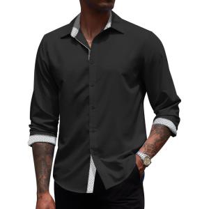 imageCOOFANDY Mens Long Sleeve Wrinkle Free Dress Shirts Inner Contrast Business Casual Button Down ShirtBlackwhite