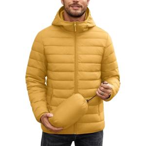 imageCOOFANDY Mens Packable Puffer Jacket Lightweight Hooded Insulated Winter Coat Windproof Zipper Down JacketYellow
