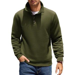 imageCOOFANDY Mens Quarter Pullover Quilted Sweatshirt Casual Knit Long Sleeve Mock Neck Sweater Waffle Collared PulloverArmy Green
