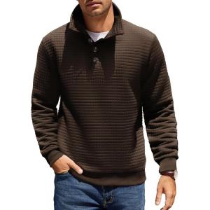 imageCOOFANDY Mens Quarter Pullover Quilted Sweatshirt Casual Knit Long Sleeve Mock Neck Sweater Waffle Collared PulloverBrown