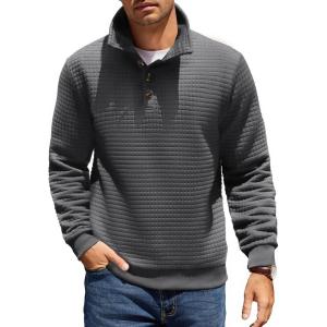 imageCOOFANDY Mens Quarter Pullover Quilted Sweatshirt Casual Knit Long Sleeve Mock Neck Sweater Waffle Collared PulloverDark Grey