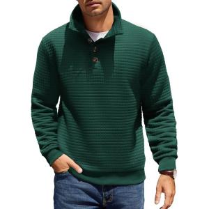 imageCOOFANDY Mens Quarter Pullover Quilted Sweatshirt Casual Knit Long Sleeve Mock Neck Sweater Waffle Collared PulloverGreen