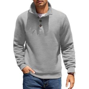 imageCOOFANDY Mens Quarter Pullover Quilted Sweatshirt Casual Knit Long Sleeve Mock Neck Sweater Waffle Collared PulloverLight Gray