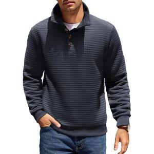 imageCOOFANDY Mens Quarter Pullover Quilted Sweatshirt Casual Knit Long Sleeve Mock Neck Sweater Waffle Collared PulloverNavy Blue