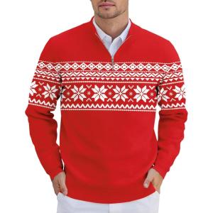 imageCOOFANDY Mens Quarter Zip Pullover Slim Fit Lightweight Knit Pullover Sweaters Casual Polo SweaterChristmas Red  White